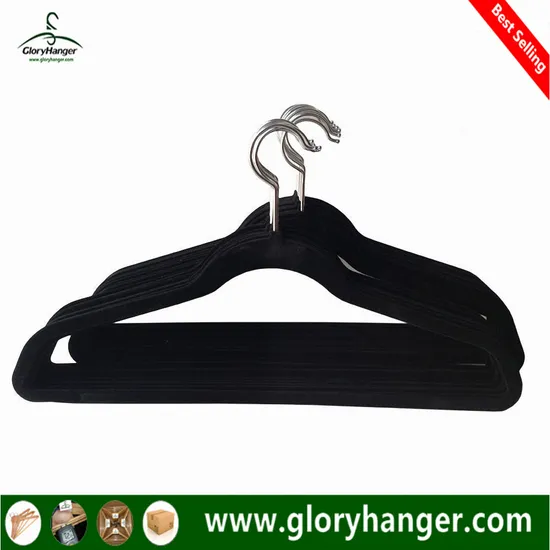 Wholesale Flocking Velvet Hanger with Metal Hook for Suppermarket