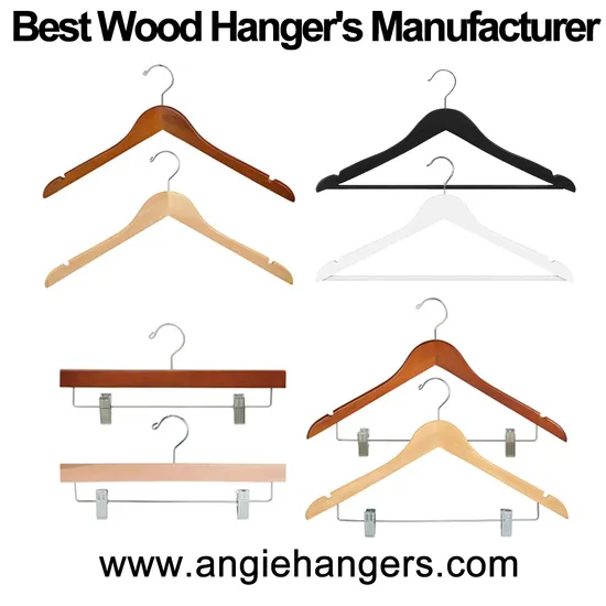 Top Grade Wooden Clothes Hangers (Solid wood) with Trousers Bar/Metal Clips in Natural/Dark/Black/White Color for Shirts/Coats/Suits/Other Luxury Garments