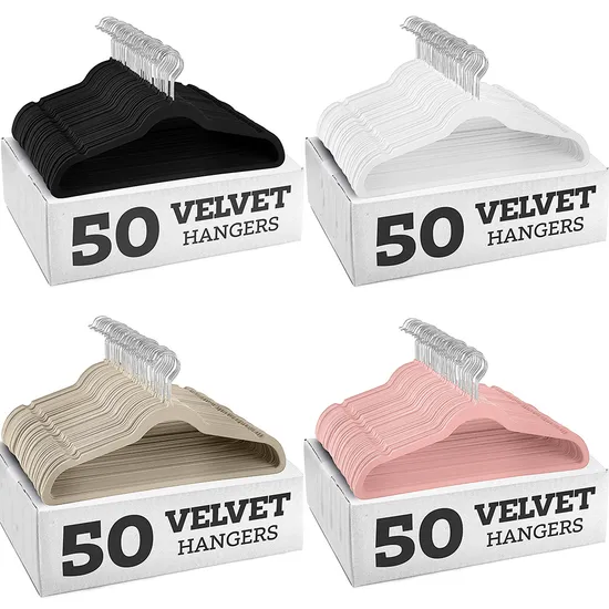 Amazon Hot Velvet Flocked Clothes Hangers in Black/White/Grey/Pink/Blue Made of Non-Slip Flocking Plastic for Adult/Kid Shirt&Coat Clothing