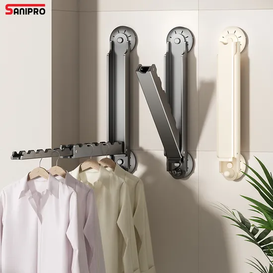 Sanipro Suction Cup Small Indoor Drying Hanger Bathroom Balcony No Punch Wall Hanging Telescopic Folding Clothes Storage Rack