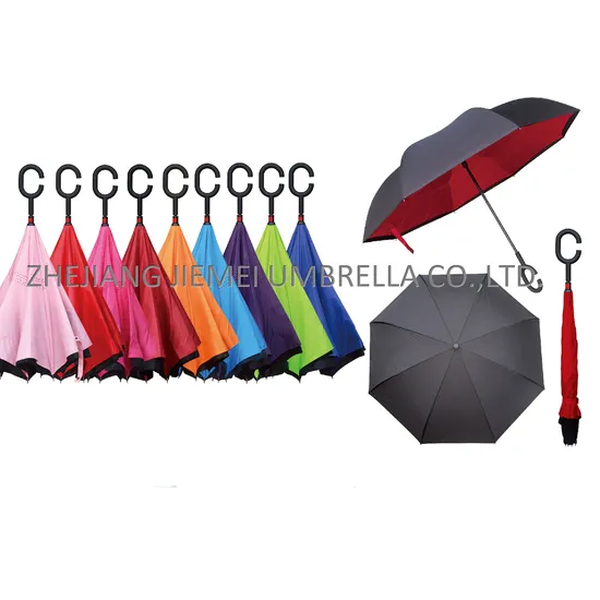 23 Inch Manual Open Double Layer Curved Rubber Coating Car Inverted Reverse Rain Umbrellas Fiberglass Frame (SU038)