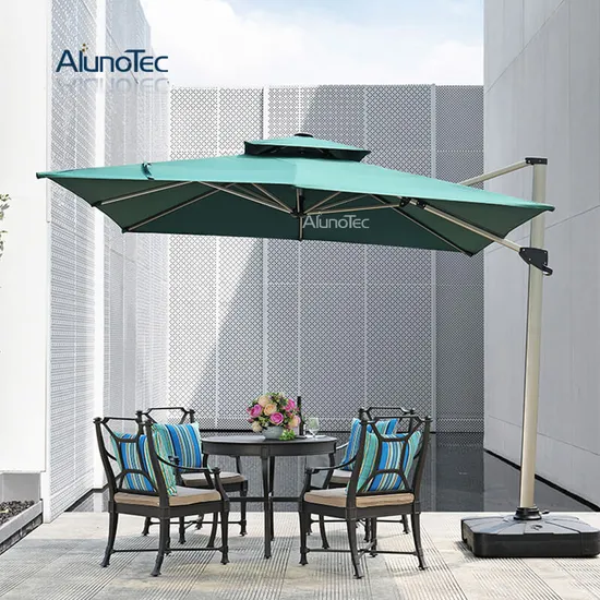 AlunoTec Wholesale Luxury Outdoor Marble Base Waterproof Cafe Sun Umbrellas Pergola Gazebo Cover Parasols Square Patio Umbrella with Solar Light