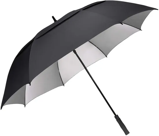 Sunny and Rainy Anti UV Advertising Black Silver Fabric Double Layers and Stronger Windproof Automatic Golf Umbrella for Gift