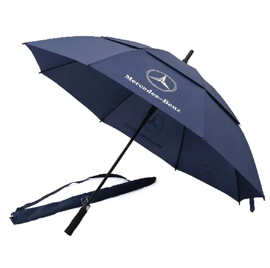 Blue 62 68 Inch Extra Large Oversize Double Canopy Vented Windproof Benz Automatic Open Golf Umbrella for Promotion Benz Umbrella