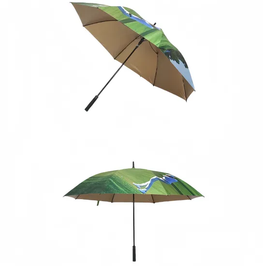 New Design Fashion Business Promotion Advertising UV Windproof Manual Wooden Handle Straight Handle Umbrella