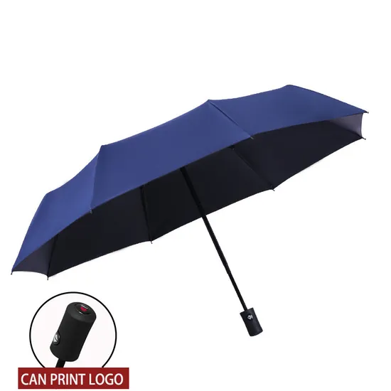 Printed Logo Text Pattern Triple Fold 8 Ribs Fully Automatic Customizable Umbrella