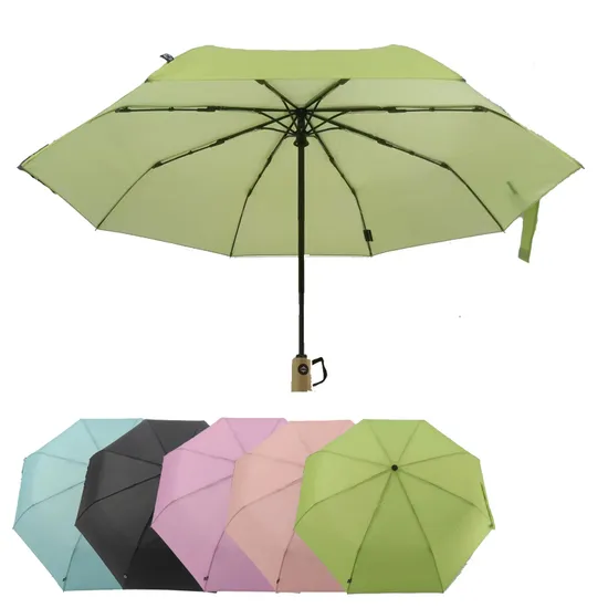 Sublimation Printing Customization Color Bamboo Handle RPET Full Automatic 3 Foldable Umbrella