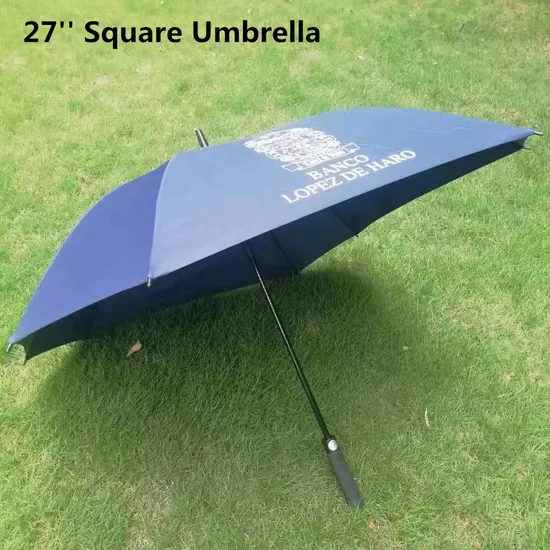 China Factory Advertising Straight Auto Open Fibreglass Golf Square Umbrella