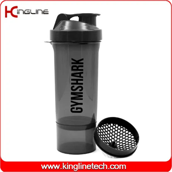 500ml/17oz Portable gym shaker bottle with container and filter for sports