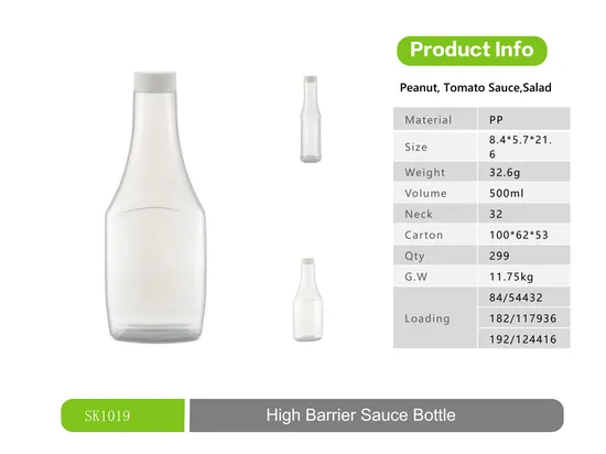 EVOH Multilayer Plastic Bottles/Containers Customized 500ml PP Squeeze Sauce Bottle