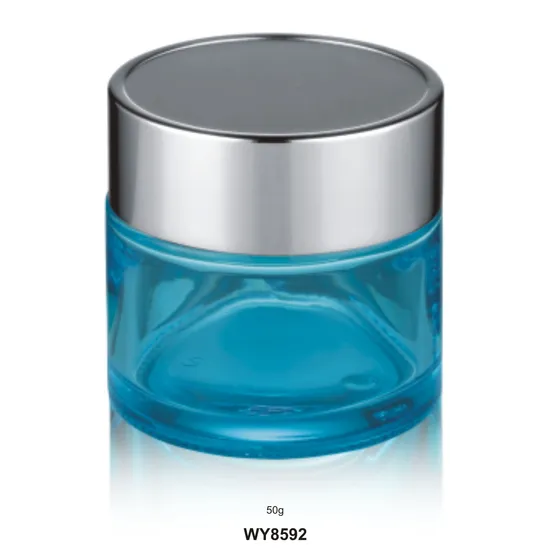 Glass Jar Transparent Solid Blue Color Shiny Silver Electroplate Cap 20g 50g