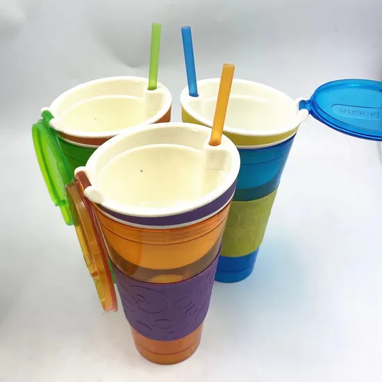 2 in 1 Snack Tumbler Reusable BPA Free Insulated Double Wall Plastic Snack & Drinking Cup with Lid
