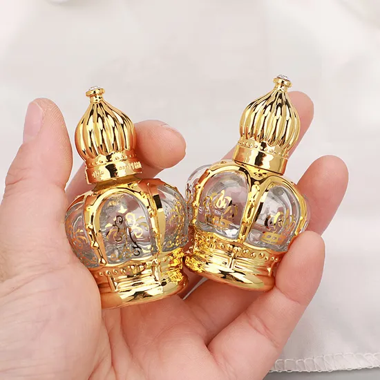 Screw Cap 15ml Gold Octagon Roll on Attar Roll on Bottles with Crown Perfume Roller Ball