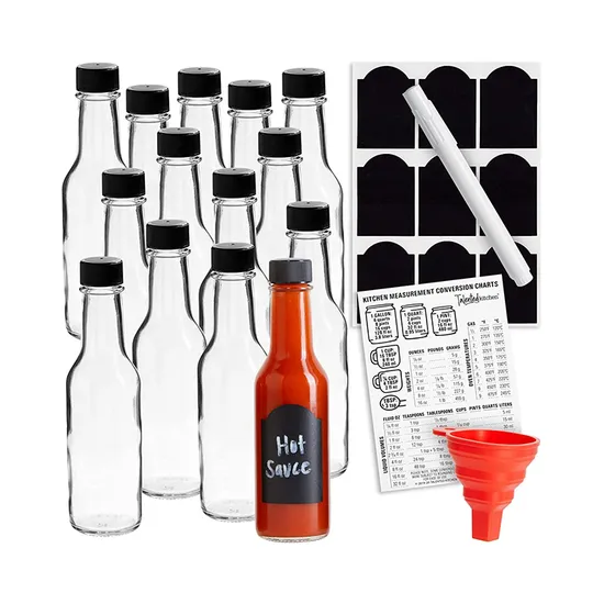 Empty 3oz 5oz 8oz 90ml 150ml 250ml Clear Round Salad Hot Sauce Glass Bottle with Cap