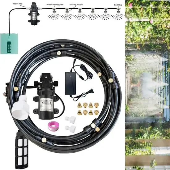 Misting Cooling System, Self Priming Sprayer Water Pump + Power Supply, Water Outdoor Patio Misters for Outside Patio, Cooling