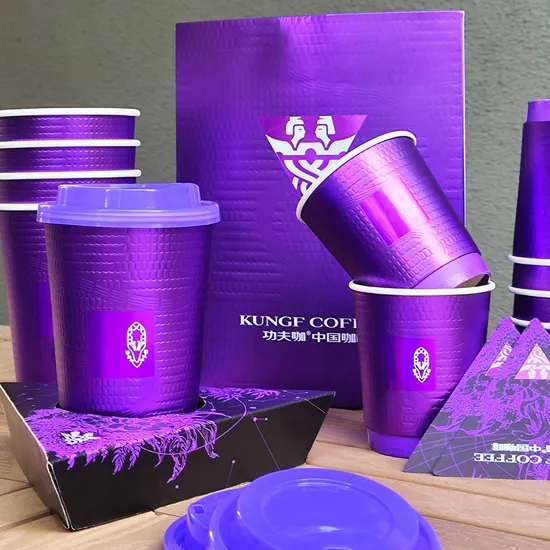 8oz/10oz/12oz/16oz/20oz Customized Logo Printed Disposable Biodegradable Takeout Silver Cardboard Double Wall Paper Coffee Cup with Lid