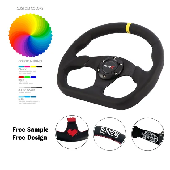 Tiypeor Customizable Car Modification Steering Wheel 350mm Suede Leather Racing Sport Steering Wheel