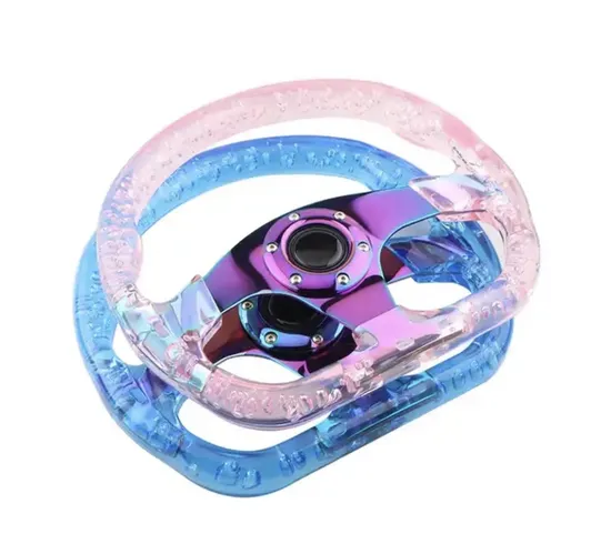 Auto Parts 13inch Transparent Crystal Bubble Burning Blue Spoke Steering Wheel