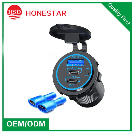 Dual Type C Output and QC 3.0 USB Output Motorcycle Charger for Mobile Phone Charging
