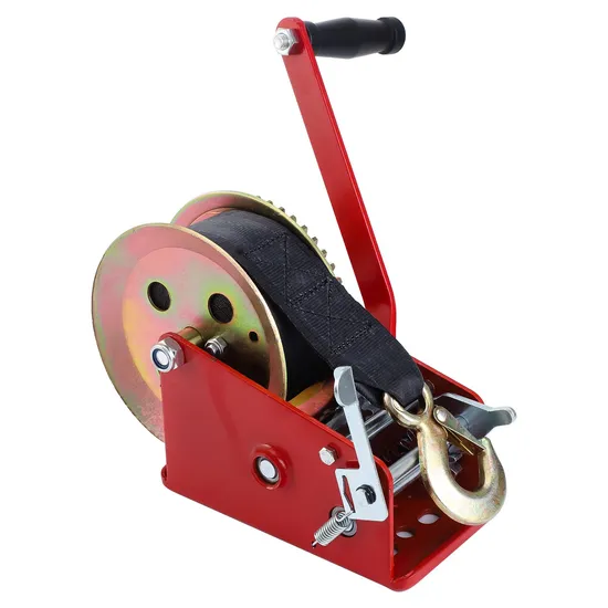 3500 Lbs Capacity Heavy Duty Hand Winch, 10m (32.8 FT) Nylon Strap 2 Gear Manual Crank Winch for ATV Boat Trailer Truck Auto, Red