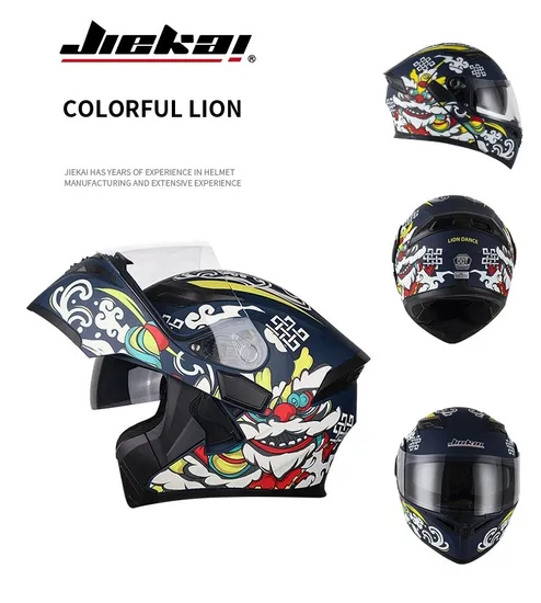 Factory Price Newly Designed ABS Motorcycle Helmet Flip-up Helmet Jk902 Colorful Lion with DOT and ECE Certifications