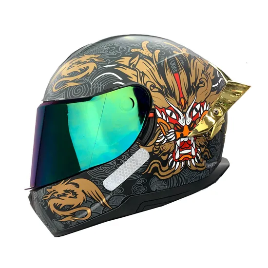 Full Face Motorcycle Helmet DOT Design Motorbike Moped Street Bike Racing Crash Helmet, replaceable fins Men and Women BY-199