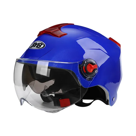BYB/RNG Blue BY-335 Double Lens Open Face Motorcycle Helmet Fashion Bicycle Electric Vehicle Helmet