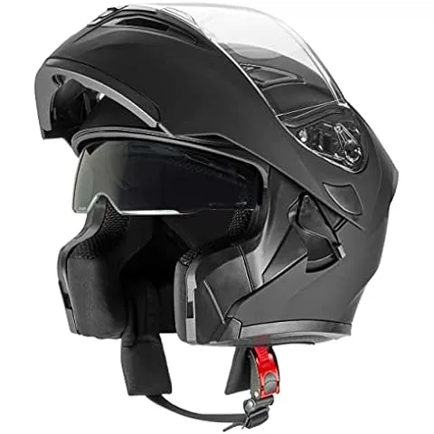 1storm Motorcycle Modular Full Face Helmet Flip up Dual Visor Sun Shield: Hb89 Matt Black