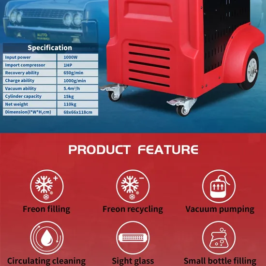 R134A&R1234yf Air Conditional Refrigerant Recovery Machine with Flushing Function