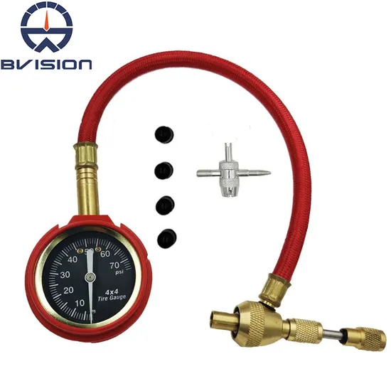 Yts50d Red Long Braided Tube Mechanical Tire Gauge