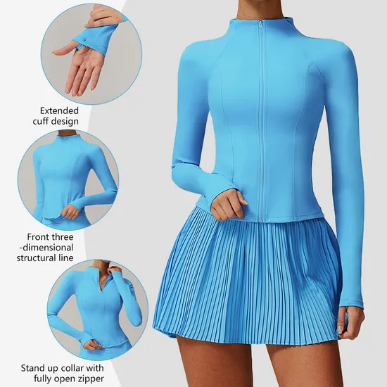 Stand Collar Zipper Sports Jacket for Women Fitness Yoga Wear Long Sleeve Running Sports Top