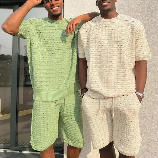 Men Fall Knitted Tracksuit 2 Piece Set 2024 New Casual Short Sleeve Shorts Sets Mens Fashion Loose Sport Jogging Suit Clothing