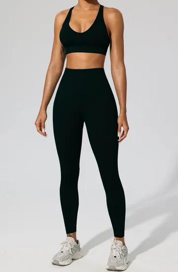 New Fashion Women′ S Halter Tops Gym Leggings Sets Black White