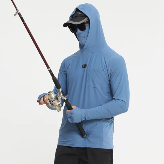 Custom Fishing Shirts UV Protection Quick Dry Hiking Long Sleeve Shirts with Hoodie for Men