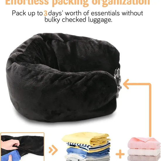 Transformable Elastic Velvet Neck U-Shape Tube Storage Packaging Travel Pillow Stuffable with Clothes for Airplanes Fits 3 Days′