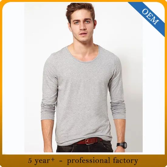 Custom 100% Cotton Men′s Plain Long Sleeve T Shirt