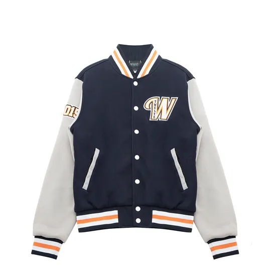 Customize Ribbon Collar Cuff Embroidery Logo Unisex College School Leaver Varsity Jacket