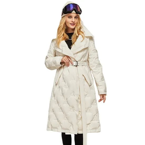 Adjustable Belt Winter Turn Down Collar Parka Windbreaker for Women