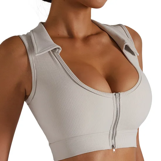 OEM Yoga Wear Sports Workout Bra with Collar Zip Front