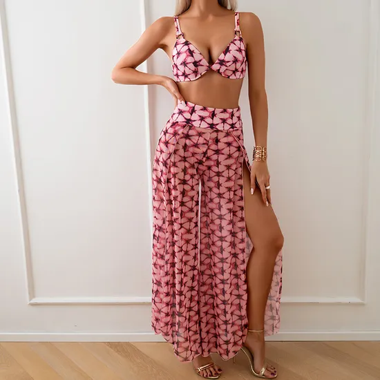 New European and American Swimwear Women′s Bikini and Trousers Three-Piece Set