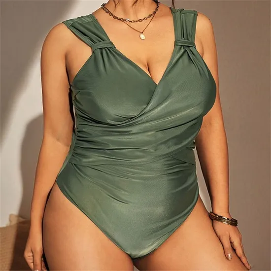 Plus Size Women Bathing Suit Solid Color One-Piece Swimsuit Bikini Shenyang Freehoo Trading Rfd19439 Wholesale Swimwear