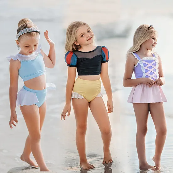 Casual Cartoon Nylon Girls Clothing Sets Kids Swimwear