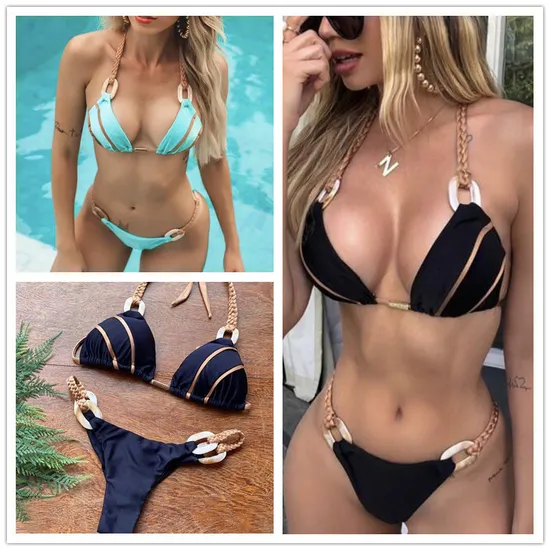 High Quality Women′s Plaid 2 Piece Set Bikinis Swimwear