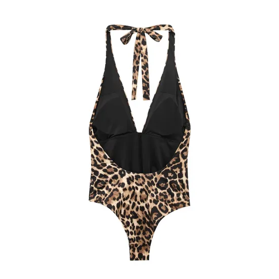 Za Women′s Clothing Sexy Tight Print Halter Neck Swimsuit Backless Women′s Swimsuit