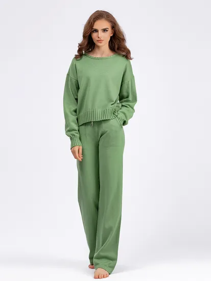 Custom Fall Winter Knit Sweater 2 Two Piece Set Loungewear Pajama Set Knitted Women Sweater Set Winter Wool Cashmere Loose