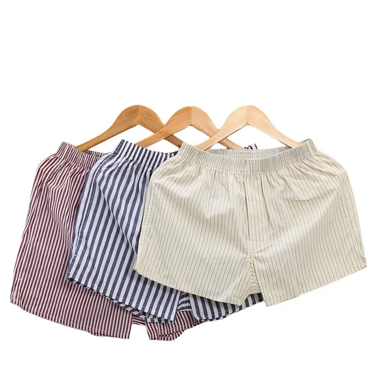 Men′s 100% Cotton Loose Fit Casual Home Boxer Shorts