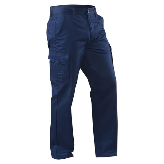 Custom Solid Color Long Mens Cargo Pants Navy Blue Workwear Anti-Pilling Cotton Men′s Trousers