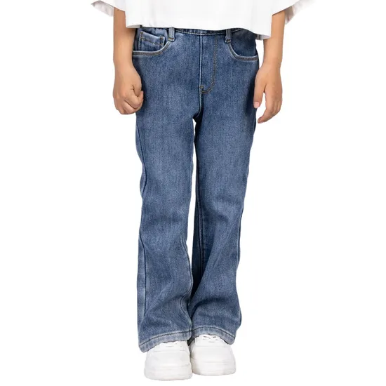 Custom Washed Blue Children Bootcut Denim Pants Girls Jeans