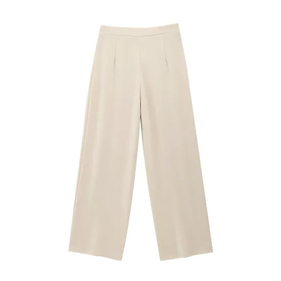 Za Women′s Clothing Metal Buckle Loose Pleated Pants Casual High Waisted Pants