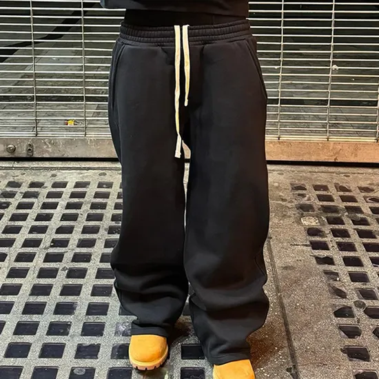 Mens Jogger Cotton Black Pants for Men Track Fleece Sweatpants French Terry Baggy Stacked Sweat Pants Men Oversize Sweatpants